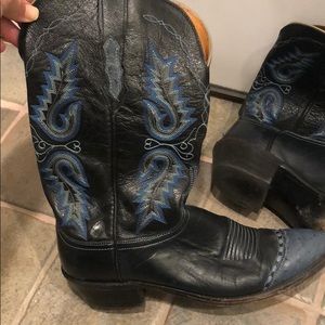 Navy blue leather cowboy boots